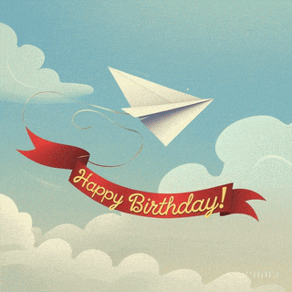 Paper Airplane - pulling happy birthday sign