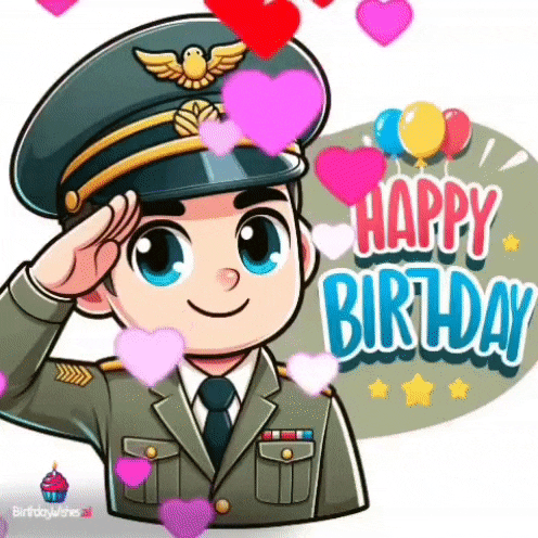 happy birthday from soldier with hearts