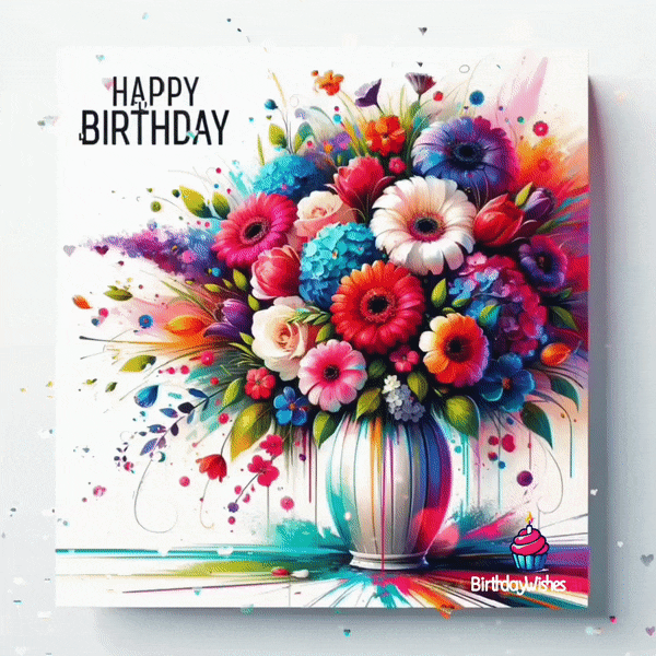 colorful vase - happy birthday animated