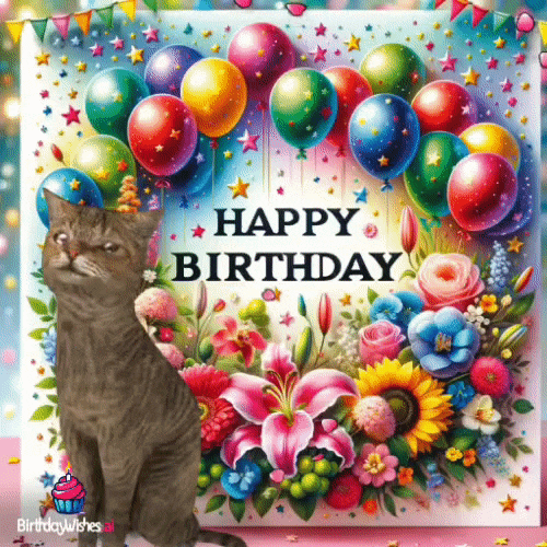 Cat moving - happy birthday card