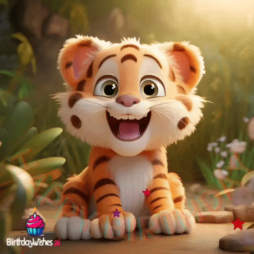 small cute tiger - animated birthday card