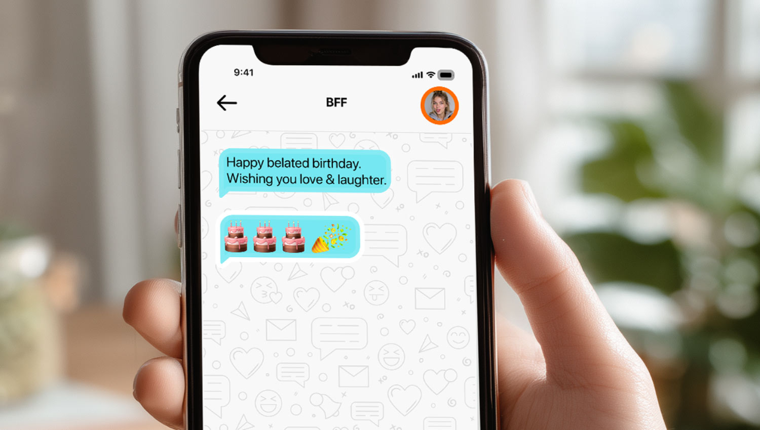 Minimalist phone screen with a brief belated birthday message typed