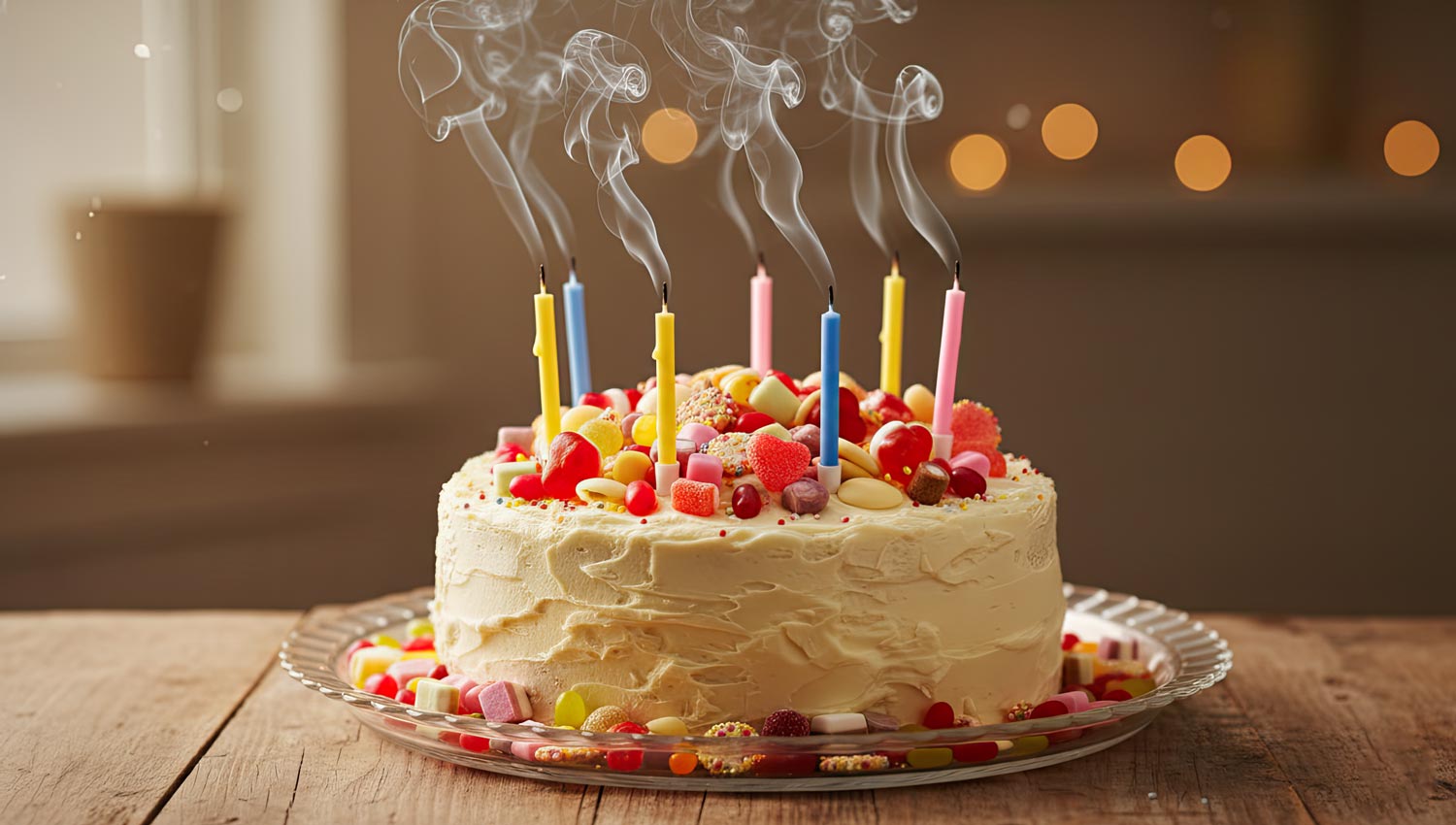 extinguished candles with trails of smoke curling upward