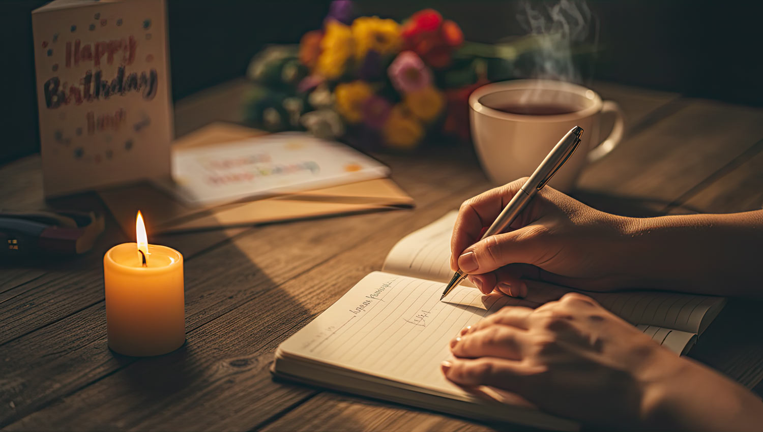 person journaling by candlelight