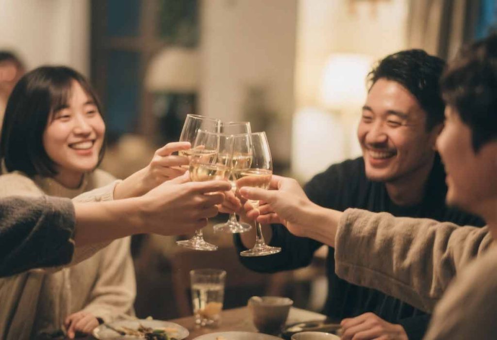 Friends casually clinking glasses.